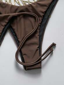 SHEIN Swim 2026 Spring/Summer Chocolate Brown 3 Pieces Halter Bikini Set Beach Club Sexy - Brown - View 5