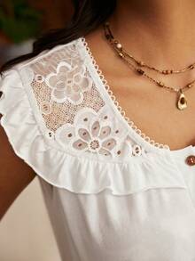 Lullawish Bohemian Comfortable Lace Patchwork Ruffle Hem Cotton Blend Loose Fit Women's Nightgown - White - View 6