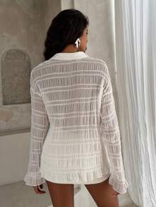 Opulessa Women's White Single-Breasted Slightly Sheer Pleated Fashion Versatile Blouse - White - View 6