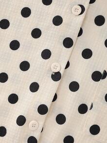 Breezaya Damen Polka Dot Kurzarm Einreiher Lässig Tasche Hemd - Aprikosenfarben - Übersicht 6