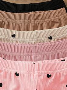 SHEIN Vintaside Kids 5件套女宝宝可爱爱心打底裤，柔软舒适，弹性十足，亲肤透气，秋冬季必备，多种颜色可选 - 彩色 - 查看 7