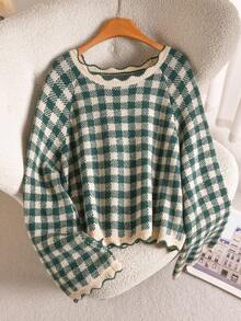 CosyJoli Plus Size Women's Round Neck Plaid Pattern Fashion Casual 1960s 90s 70's Sweater Autumn Dates Teacher Party Green Cardigan Winter - Multicolor - View 4