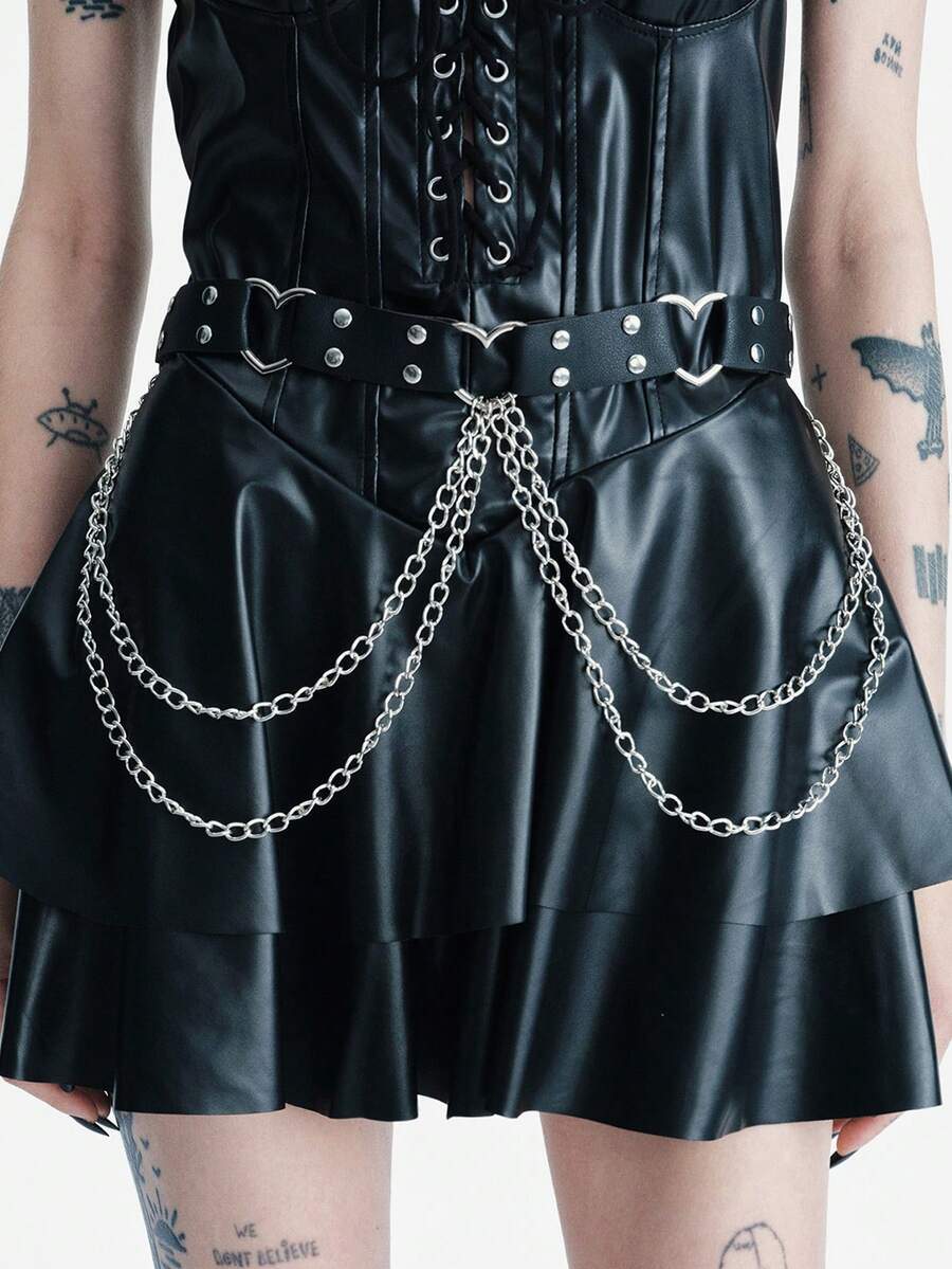 MortiRose 1件女士哥特风腰带链流苏装饰性感腰链,适合日常通勤穿搭、万圣节、圣诞派对等场合 - 黑色 - 查看 1