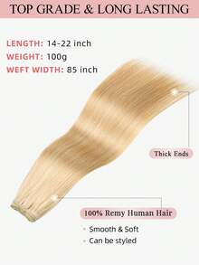 縫入式接髮 真人髮束 直髮 F27/613# 金色挑染 14-22 英吋 100G 雙層髮束 無縫隱形 髮尾厚實 健康真髮 適合細髮女性與女孩，沙龍與日常造型使用 - S27/613 - 查看 4
