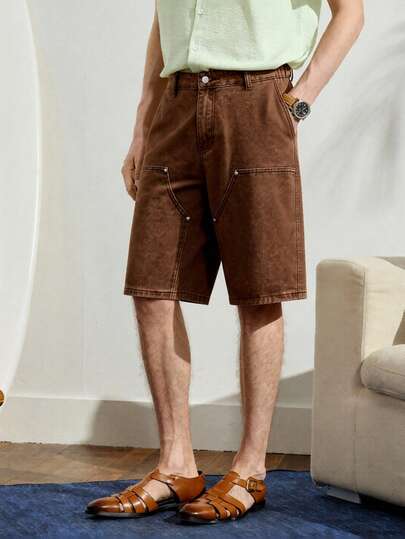 VeloEdit Men's Vintage Patchwork Denim Cargo Shorts, Casual Loose Wide Leg For Summer Jort Men