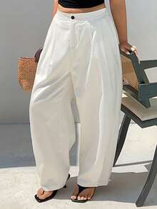 Dazy Tall Curve Solid Color Casual Fun Commute Harem Pants, Tall Women's Versatile White Plus Size Casual Pants, All Season - White - View 9