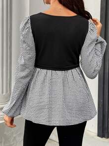 SHEIN Maternity Square Neck Long Sleeve Blouse Fall,Autumn Outfit For Women - Black - View 3