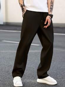 Manfinity Homme Pantalones rectos casuales y sencillos con bolsillos en diagonal para hombre, para el otoño - Negro - Ver 4