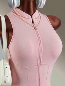 Amplova Solid Color Sleeveless Backless Athletic Romper Shorts - Pink - View 11