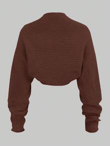 SHEIN Girlism 青少年女孩白色短版羅紋針織紋理百搭休閒短開襟衫 防曬日常穿搭百搭外套 - 棕色 - 查看 2