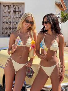 Bonvoyette Vacation Beach Starfish Decor Two-Piece Swimsuit - Pale Yellow - View 6