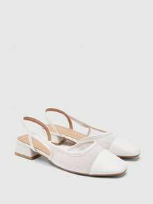 CUCCOO BIZCHIC Women's Shoes Spring And Summer Pointed Short Thick Heel White Mesh Stitching High Heel Shoes - Moonlight White - View 7