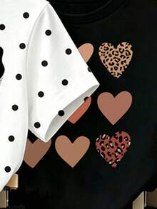 (Random Pattern, 2 Sets Random) Girls Leopard Print Glitter Bow Heart Rabbit Pattern Basic Short T-Shirt And Shorts Set - Multicolor - View 3