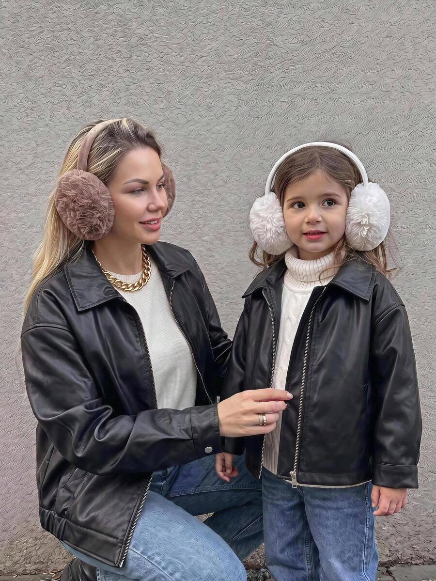 Babygirl Versatile Casual Black PU Long Sleeve Jacket - Black - View 1