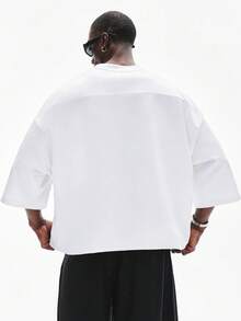 STYNVO 男士全白厚款T恤，大廓形寬鬆方正版型，夏季城市度假街頭風極簡純色寬鬆休閒基礎款T恤 - 白色 - 查看 2