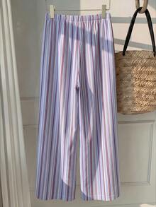 SHEIN EZwear 女款休閒繫腰直筒長褲，適合夏季 - 彩色 - 查看 2