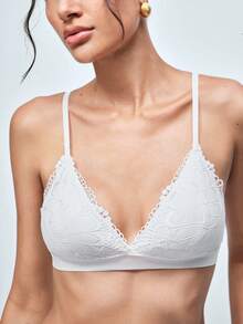 Softvol Sujetador de encaje floral con triángulo, lencería sexy - Blanco - Ver 4