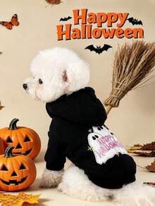 PETSIN 1pc Universal Halloween Hoodie For Cats And Dogs, Embroidered Spider Ghost Casual And Comfortable Clothing, Suitable For Daily Outdoor Walks, Halloween Candy Hunts, And Holiday Atmosphere Pet Photos - Multicolor - View 5