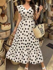 Comfylo Plus Size Women's Summer Ditsy Floral Boho 1950s Vintage Lace Sleeve V-Neck Long Holiday Dress Vacation Wedding Guest Beige - Apricot - View 4