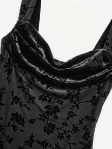 SHEIN Clasi 女款花卉印花心形領貼身無袖優雅中長洋裝 - 黑色 - 查看 6