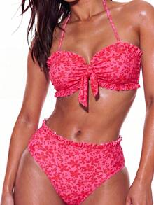 Swim Mod Conjunto de bikini con estampado floral pequeño para vacaciones casuales en la playa primavera/verano - Multicolor - Ver 5