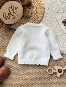 Cardigan bordado con flores y patito para recién nacido - Beis - Ver 4