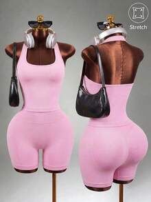 Mistrie Women's Halter Top And High Waist Shorts Yoga Workout Set Pink Set Halter Set Pink Top Sports - Pink - View 1
