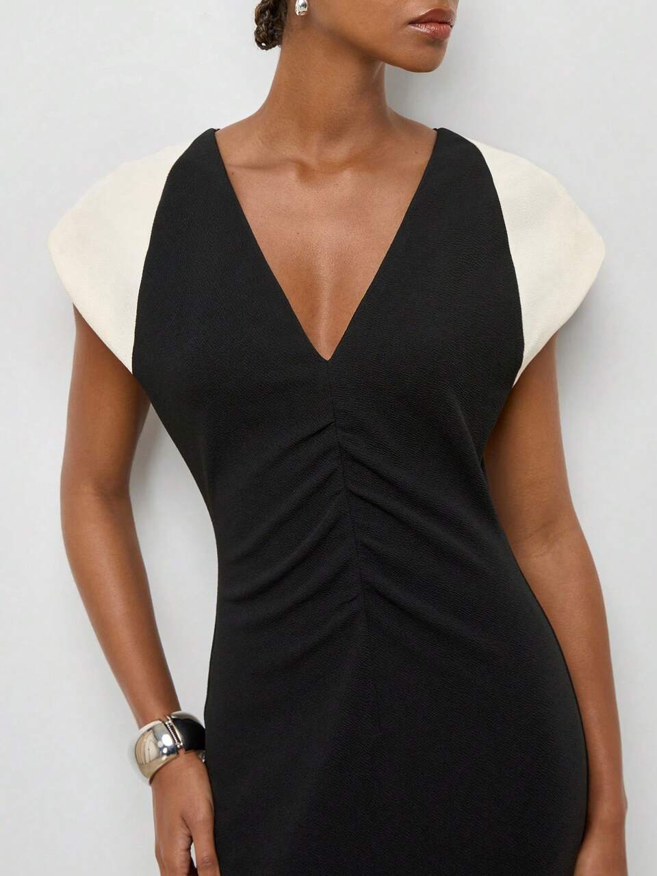 SHEIN Maija Summer Fall Black And White Color Block Women's Mid-Length Dress Urban Modern Elegant Fit Cinched Waist Teachers' Day Party Holiday Office Wedding