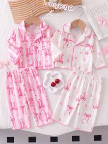 Baby Girl Long Sleeve Cardigan And Long Pants 2 Pieces Set, Woven Fabric With Cute Cherry Print, Loungewear - Pink - View 9