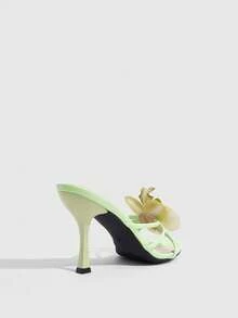 CUCCOO SZL Damen-Sandalen mit 3D-Perlenblume, dünnem Absatz und runder Zehenpartie, hellgrünes PU-Leder, sexy modische High-Heel-Slipper für Urlaub und Party - hellgrün 1 - Übersicht 3