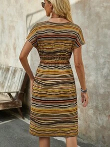 EMERY ROSE Vestido casual de fiesta de media longitud con cuello redondo y bloques de color para mujer - Multicolor - Ver 2