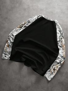 PAVTROS 男士街頭風熱銷迷彩喇叭袖修身3D刺繡日常穿搭百搭男友丈夫禮物週年禮長袖拼接T恤 - 彩色 - 查看 3