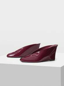 Mnmlis Ladies Small Square Toe Fashion Elegant Wedge Heel Thick Heel High Heel Open Toe Sandals - Burgundy - View 2