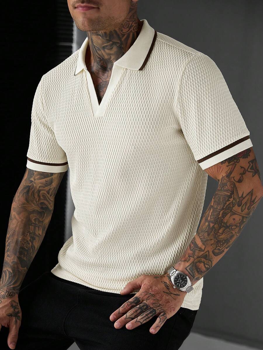 Manfinity Homme 男士夏季短袖 Polo 衫,成熟休閒風易穿搭,適合日常休閒、外出、通勤等場合 - 彩色 - 查看 1