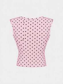 青少年女孩圓點波點 T-shirt，休閒極簡運動風，粉色圓點 - 白色 - 查看 2