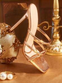 CUCCOO TILAWA Women's Fashion Sexy Electroplated Decor High Heel Sandals, Suitable For Outdoor Activities And Parties, Spring/Summer Shoes, Spring Break Easter Ball High Heels - Champagne - View 7