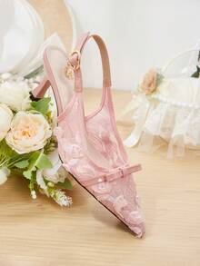 CUCCOO HITCHD Sepatu Hak Kasual Wanita Ujung Lancip Sederhana dengan Hiasan Mutiara Imitasi untuk Natal - Berwarna merah muda - View 7