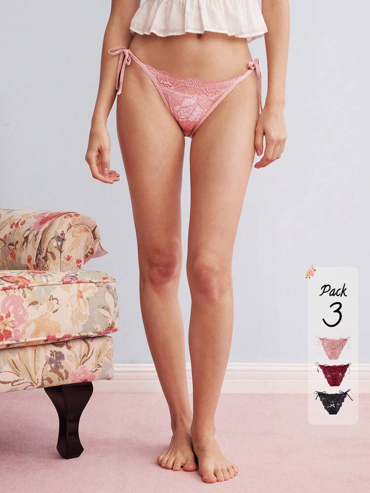 Elorette 3入組女士蕾絲三角褲,側邊綁帶和花朵細節的內衣 - 彩色 - 查看 5