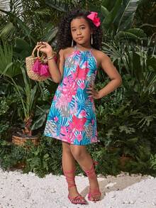 SHEIN Tween Girl Floral Print Ruffle Casual Vacation Dress - Multicolor - View 1