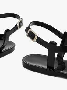 Grefit Damen Schuhe Frühling und Sommer neu runde Zehenpartie flache Sohle lässig Urlaub einfach schwarze Damen flache Sandalen - Schwarz - Übersicht 8