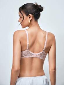 Softvol Sujetador con aros y copas gruesas con tirantes de encaje ajustables, lencería cómoda para mujer - Rosa Pálido - Ver 2