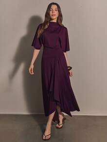 COSMINA 女款休閒優雅 Ankara 紅色裙子 2 件套，日常外出穿搭，通勤穿搭 - 中紫紅色 - 查看 8