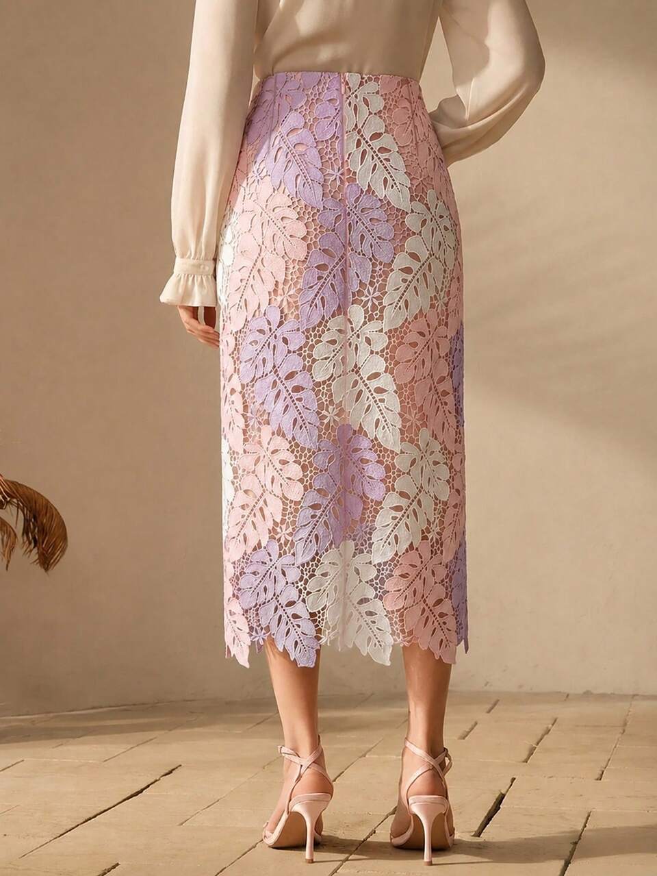 Women's Fashion Pink Floral Contrast Color Hollow Embroidered Vintage Elegant Summer Tea Party Ladies' Skirt,Suitable For Valentine's Day,Spring Break