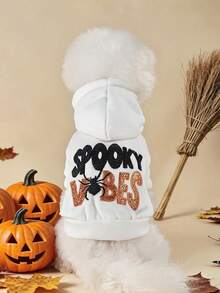 PETSIN 1pc Universal Halloween Hoodie For Cats And Dogs, Embroidered Spider Ghost Casual And Comfortable Clothing, Suitable For Daily Outdoor Walks, Halloween Candy Hunts, And Holiday Atmosphere Pet Photos - Multicolor - View 8