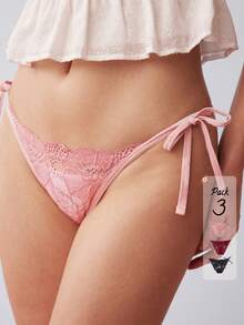 Elorette 3入組女士蕾絲三角褲,側邊綁帶和花朵細節的內衣 - 彩色 - 查看 4