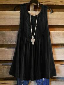 Rusticease Women's Plus Size Lace Patchwork Tank Top - Black - View 6