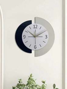 1PC  Semi-Circular Splicing Clock, Modern Simple And Personalized Creative Splicing, Home Decoration Wall Clock. Silent Clock With No Ticking Sound. - black and white - View 3