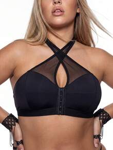 AltBold Bra Halter Tipis Tanpa Kawat Ukuran Plus yang Nyaman - Hitam - View 6