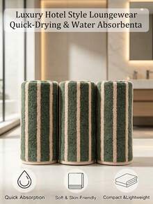 Cirelle 1pc/3pcs Ultra Soft Microfiber Bath Towel, Super Absorbent Quick Dry Striped Bath Towels, Thick Plush Polyester Face Hand Towels For Bathroom, Gym, Hotel, Home Decor - Dark Green - View 6