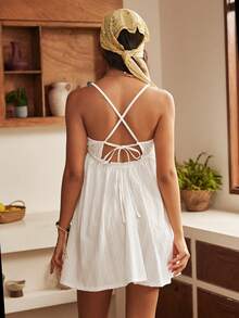 Lullawish White 100% Cotton Traceable Cotton Loose Fit Backless Ruffled Lace Bohemian Pastoral Romantic Women's Nightgown - White - View 1
